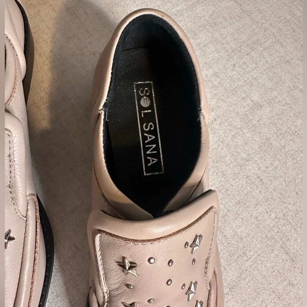 Sol Sana Nancy Loafers Cream Leather Studded Size 40
